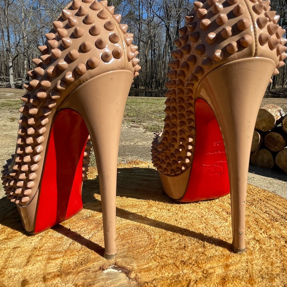 Christian Louboutin Studded Tan Heels - Picture 6 of 11